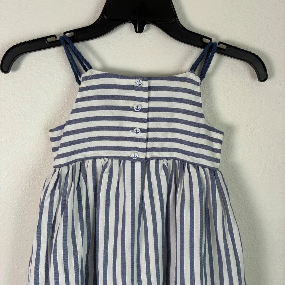 Tahari Kids Dress Girls 5 Blue White Stripe Anchor Button Nautical Summer Spring